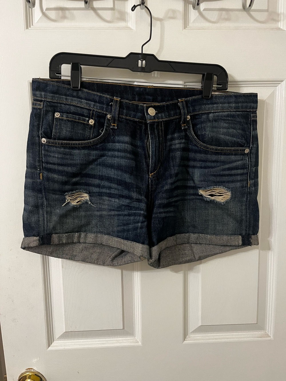 rag & bone Dark Blue Distressed Rolled Hem Jean Shorts Sz 29